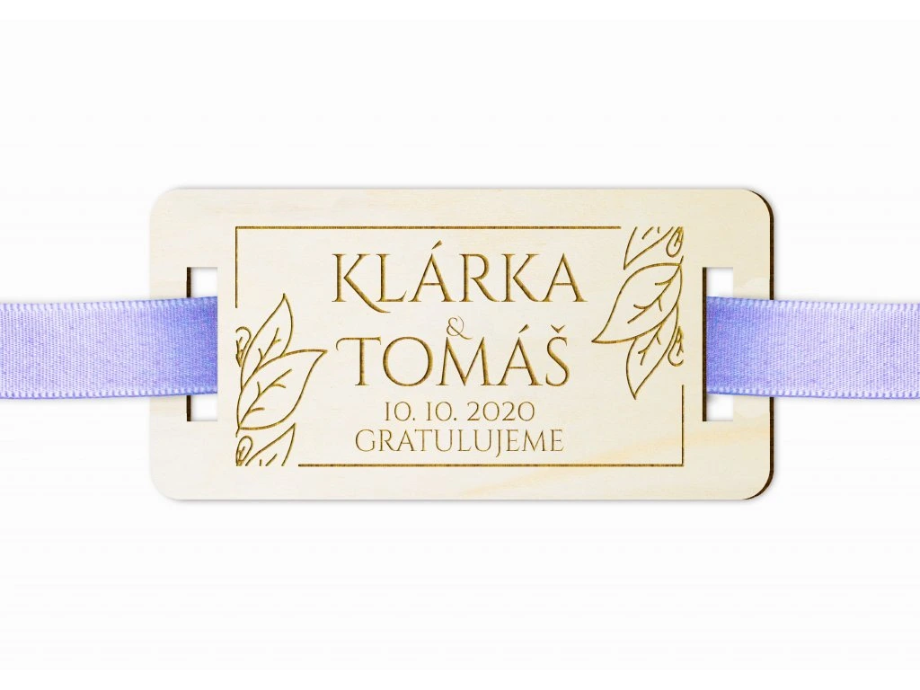 Dřevěná cedulka na dárek s listy