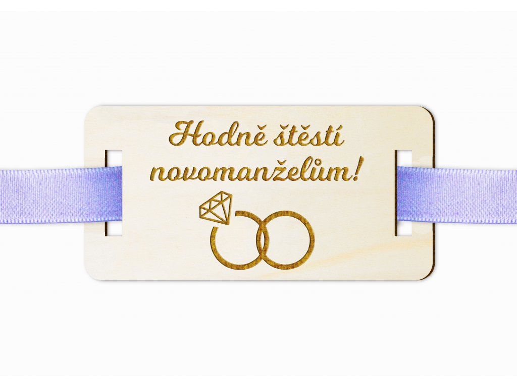 Dřevěná cedulka na dárek s prsteny
