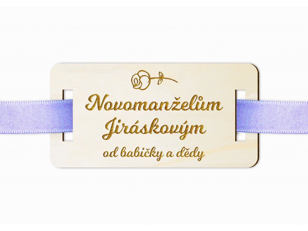 Dřevěná cedulka na dárek s růží