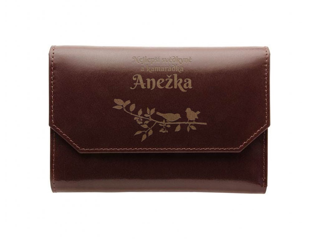 Dámská kožená peněženka s gravírováním ptáčků
