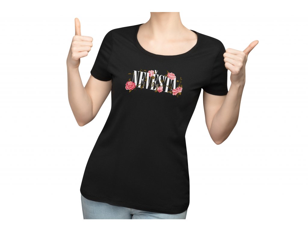 Dámské tričko Nevěsta s květinami - černá