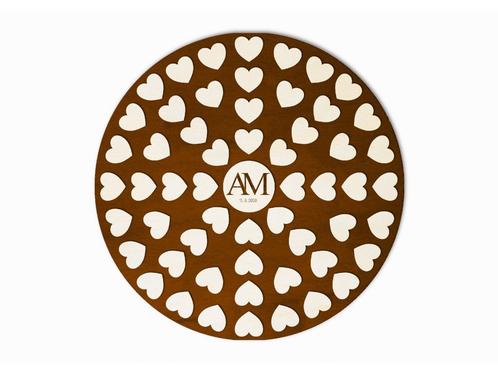 Svatební kniha hostů srdíčka v kruhu - tmavé dřevo