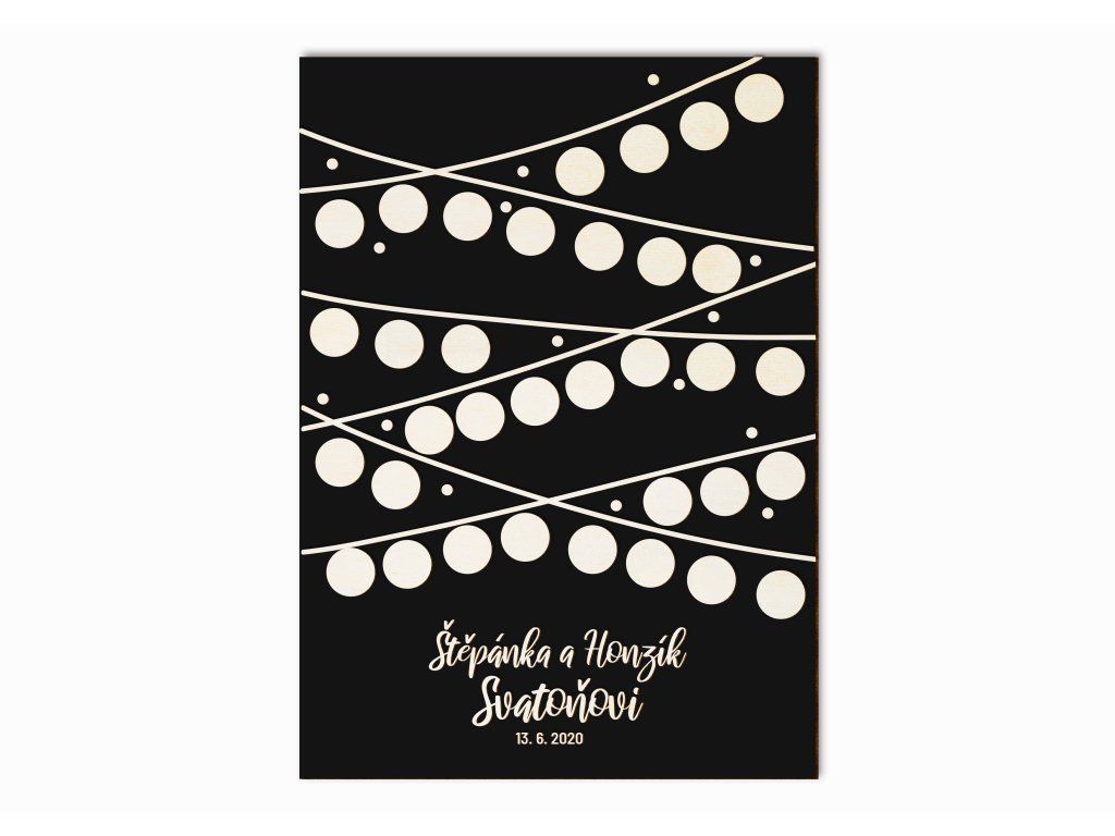 Svatební kniha hostů světelný řetěz - černá